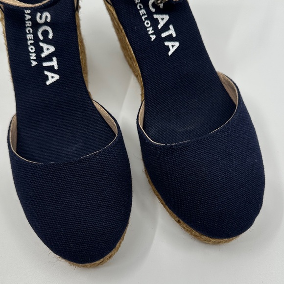 Women's Viscata Barcelona Satuna Canvas Navy Espadrille Wedges, 35 - Picture 2 of 10
